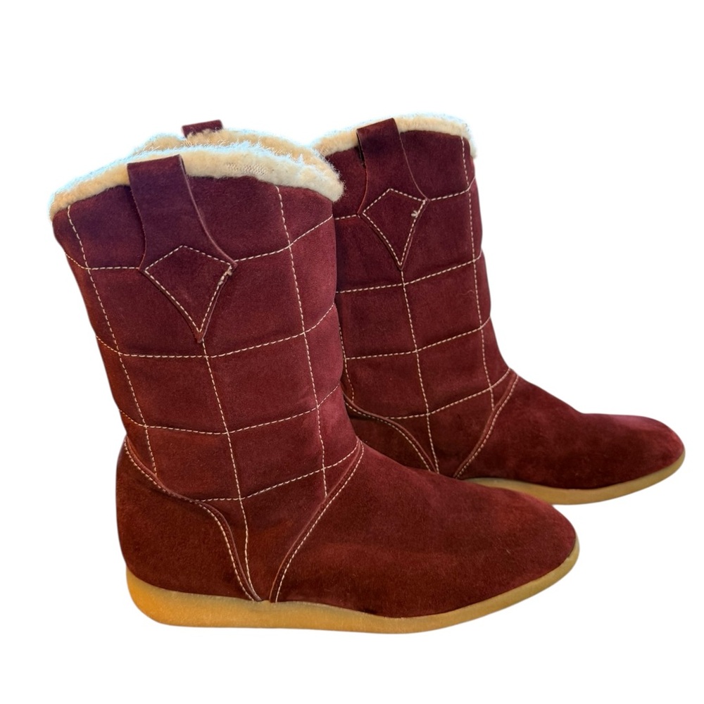 Bally Switzerland Red Pink Suede Wedge Winter Boots Retro Women's 40 EU 9.5 US
